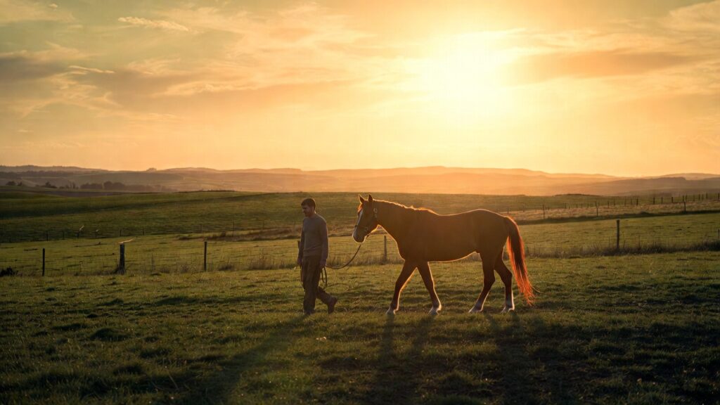 Person building trust with horse in equine-assisted therapy paddock for PTSD recovery