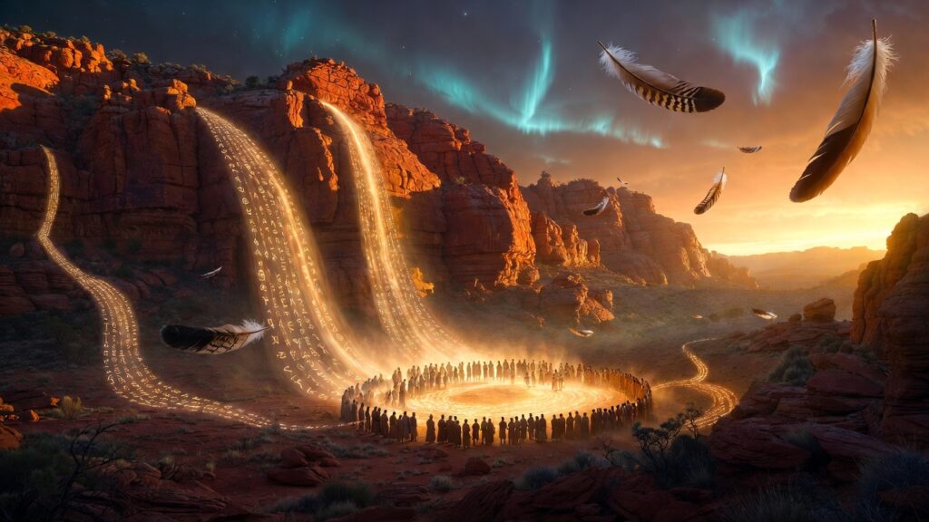 Surreal Australian landscape of storytelling healing historical trauma