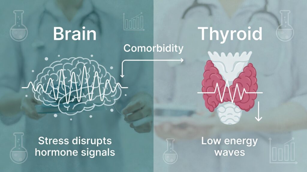 Graphic depicting PTSD and hypothyroidism hormonal connection