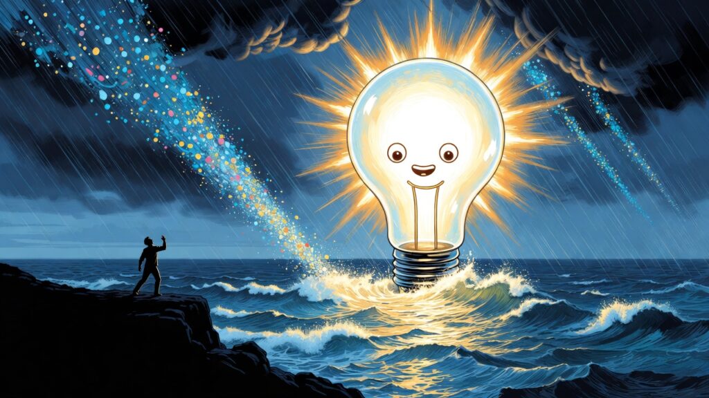 Surreal humour lightbulb calming PTSD emotional storms for regulation and resilience