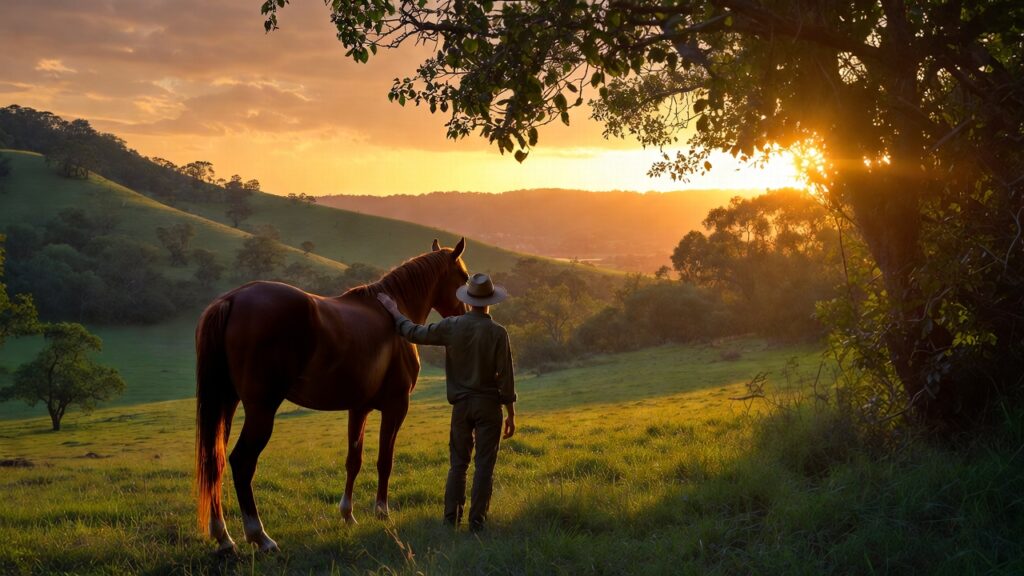 Person building trust with horse during equine-assisted psychotherapy session for PTSD healing